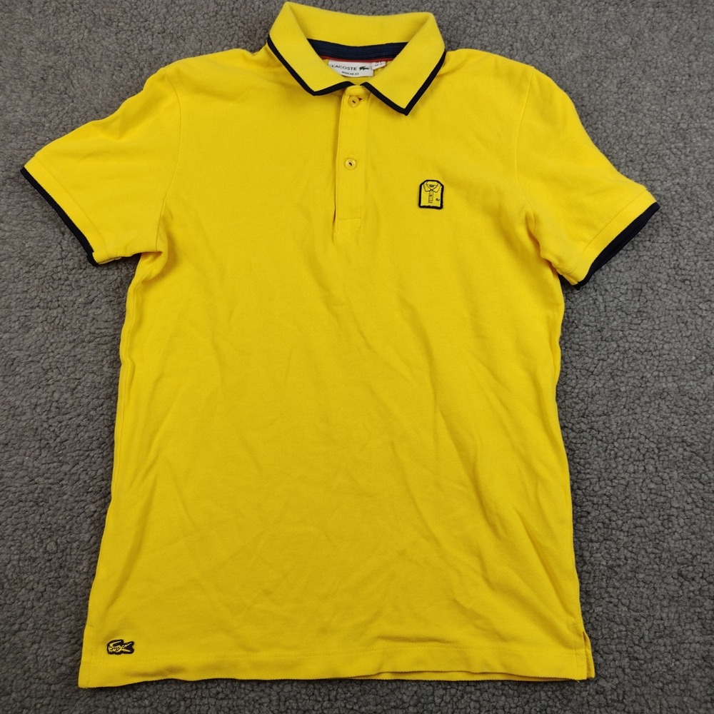 Lacoste Polo Shirt Mens Small Regular Fit Yellow Contrast Trim EUC